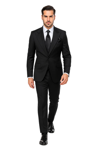 Suits With Baggy Pleated Pants - Wide Leg Pants 100% Wool - Classic Fit in Black Color by Rossiman 7   - from alligatorwarehouse.com