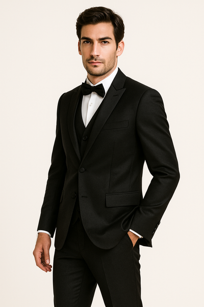 Elite-Black-satin-suit-wedding-prom 1 M390SK-6-34s  - from alligatorwarehouse.com