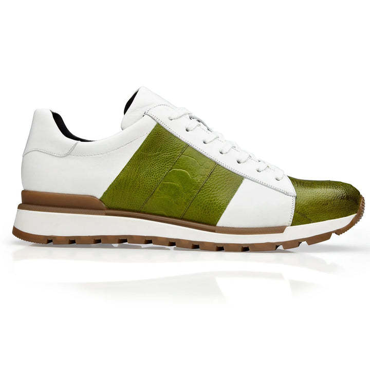 Men's Belvedere Blake Calf & Ostrich Leg Dress Sneaker in Lime Green & White 1 MEN 33629 LIME/WHITE-M-09  - from alligatorwarehouse.com