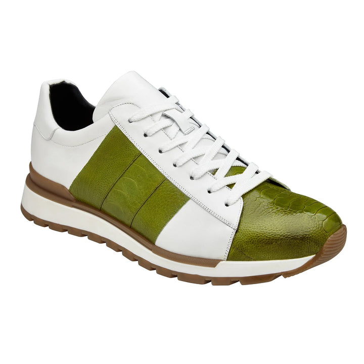 Men's Belvedere Blake Calf & Ostrich Leg Dress Sneaker in Lime Green & White 2 MEN 33629 LIME/WHITE-M-09  - from alligatorwarehouse.com