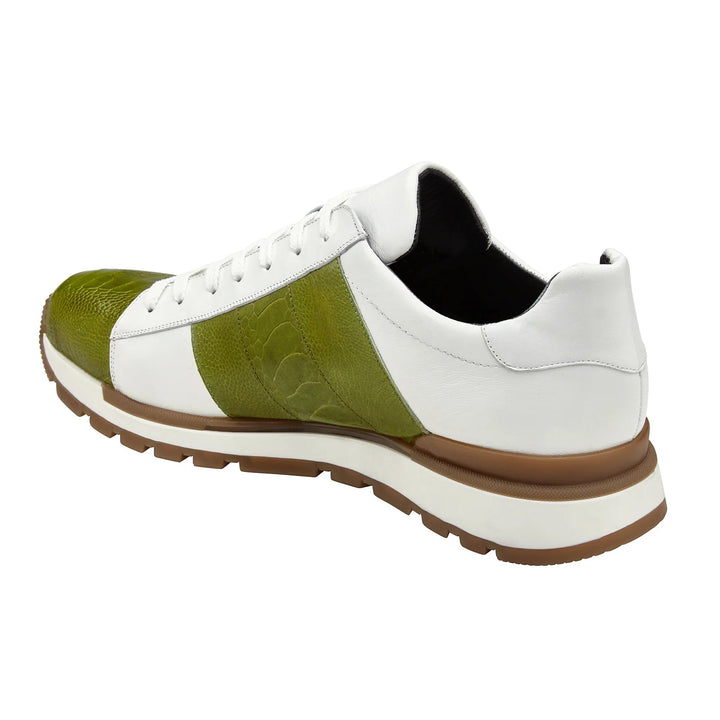 Men's Belvedere Blake Calf & Ostrich Leg Dress Sneaker in Lime Green & White 4 MEN 33629 LIME/WHITE-M-09  - from alligatorwarehouse.com