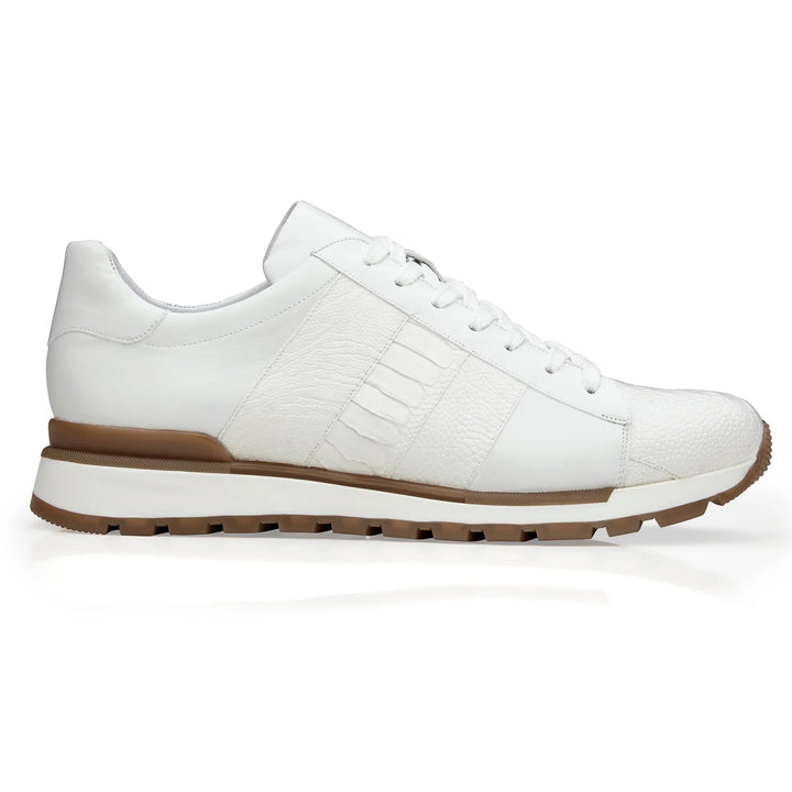 Men's Belvedere Blake Calf & Ostrich Leg Dress Sneaker in White