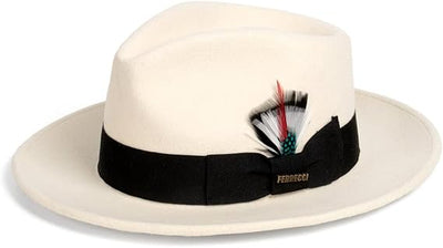 Gangster 100% Austrailian Wool Crushable Mens Fedora Hat - Removable Feather Gangster White/Black Mens Fedora Hat 1   - from alligatorwarehouse.com