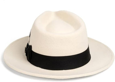 Gangster 100% Austrailian Wool Crushable Mens Fedora Hat - Removable Feather Gangster White/Black Mens Fedora Hat 2   - from alligatorwarehouse.com