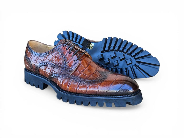 Carrucci Alligator Embossed Oxford Blucher - Luxury Dress Shoe