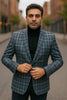 Mens Blue and Grey Windowpane Plaid Blazer –  Casual Sport Coat 4   - from alligatorwarehouse.com