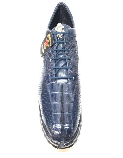 Los Altos Navy Blue Perforated Crocodile Tail Sneakers 3   - from alligatorwarehouse.com