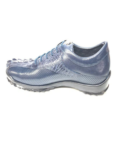 Los Altos Navy Blue Perforated Crocodile Tail Sneakers 2   - from alligatorwarehouse.com