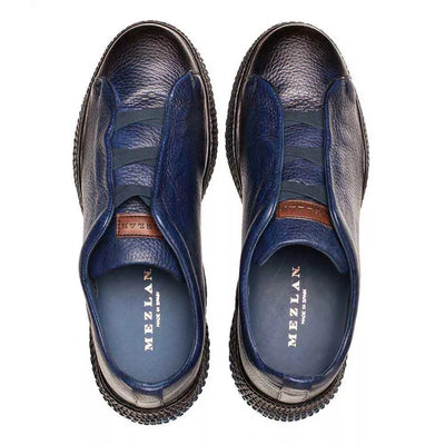 Mezlan Men's Blue Calcio Deer Skin Slip On Sneakers 2   - from alligatorwarehouse.com