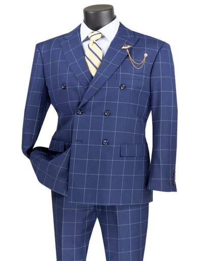 1920's Mens Vested Bold Gangster Vintage Plaid Suit With White Vest in Blue 1   - from alligatorwarehouse.com