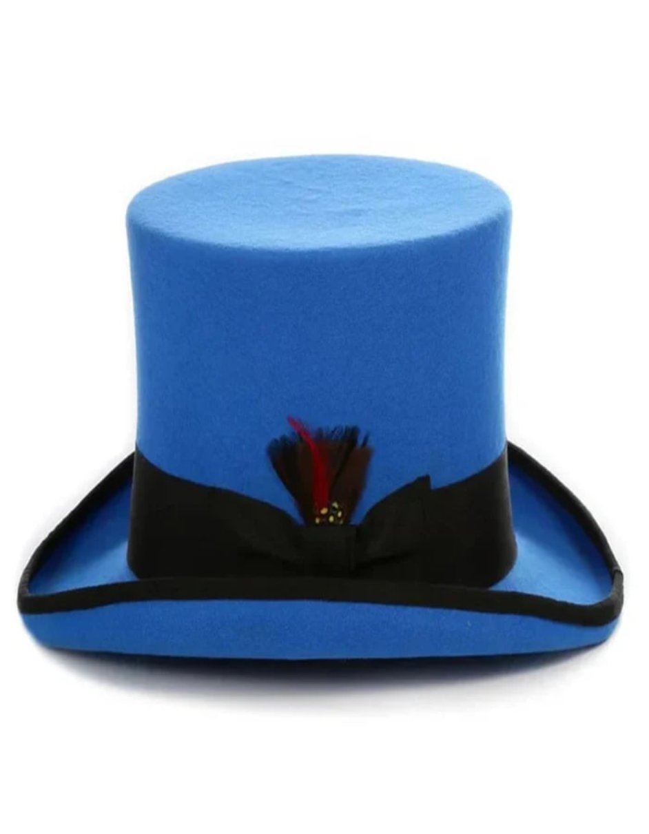 Victorian Steampunk Top Hat - 1800 19th Century - Dressy Loden Felt Top Blue and Black Hat