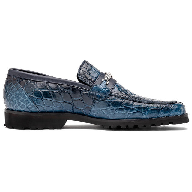 Men's Mauri Casual Alligator Loafers Blue Metal Bit Debonair