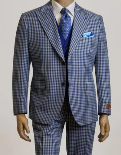 Mens Blue Suit - Designer Brand Suit No Peak Lapel Pleated Pants Modern Fit 1 Steve-Blue-03  - from alligatorwarehouse.com