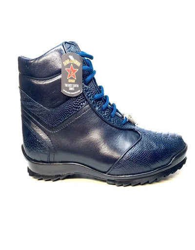 Los Altos Navy Blue Ostrich Leg High-top Sneakers 3   - from alligatorwarehouse.com