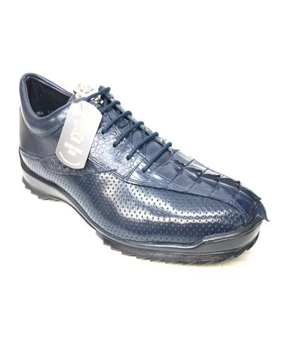 Los Altos Navy Blue Perforated Crocodile Tail Sneakers 1   - from alligatorwarehouse.com