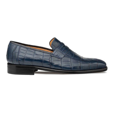 Men's Blue Piccolo Genuine American Alligator Penny Loafer By Mezlan Made In Spain Brand 5   - from alligatorwarehouse.com