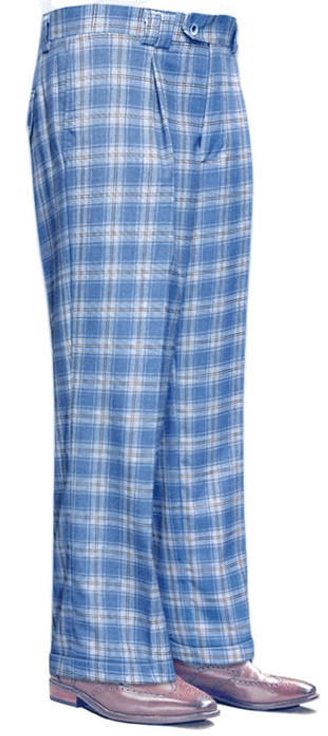 Statement Mens Blue Plaid Wool Wide Leg Pants