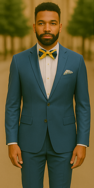 Blue Slim Fit Men’s Suit by Rossiman Rossi – Skinny Style with 1-Button Jacket 1   - from alligatorwarehouse.com