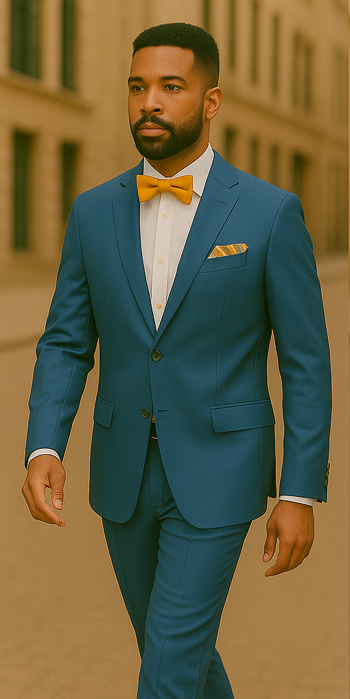 Blue Slim Fit Men’s Suit by Rossiman Rossi – Skinny Style with 1-Button Jacket