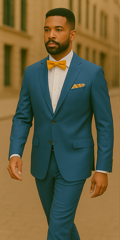 Blue Slim Fit Men’s Suit by Rossiman Rossi – Skinny Style with 1-Button Jacket 4   - from alligatorwarehouse.com