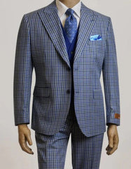 Steve Harvey Suit - Peak Lapel Modern Fit - No Pleated Pants Designer Brand Blue 3 Piece Vested Suit