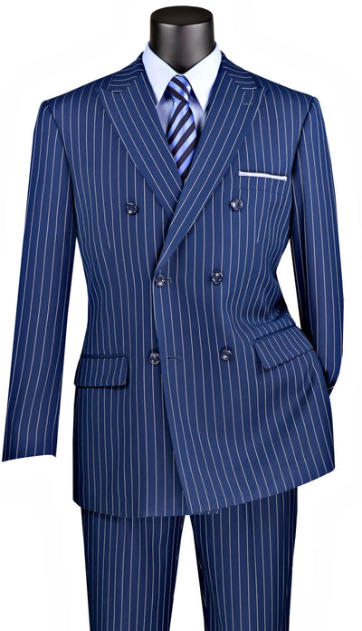 Rockefeller Collection - Double Breasted Stripe Suit Blue Regular Fit 2 Piece 1 SO1DSS-4_BLUE_46R  - from alligatorwarehouse.com