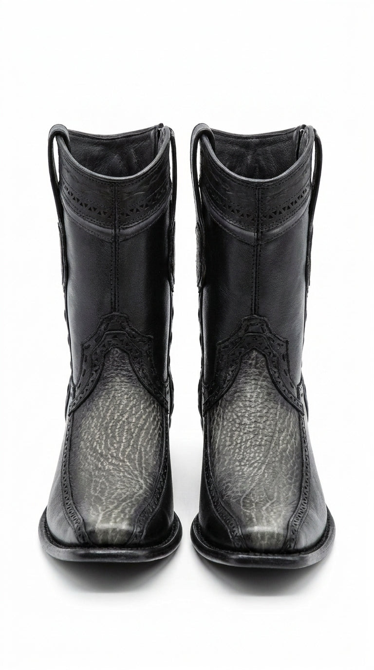 Men’s Wild West Black Shark and Deer Short Boots, Dubai Toe Western Dress Boots 279BF09