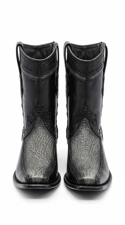 Men’s Wild West Black Shark and Deer Short Boots, Dubai Toe Western Dress Boots 279BF09