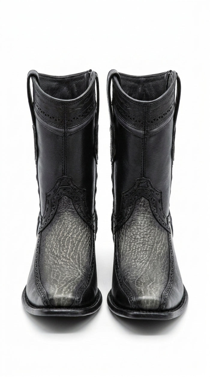 Men’s Wild West Black Shark and Deer Short Boots, Dubai Toe Western Dress Boots 279BF09