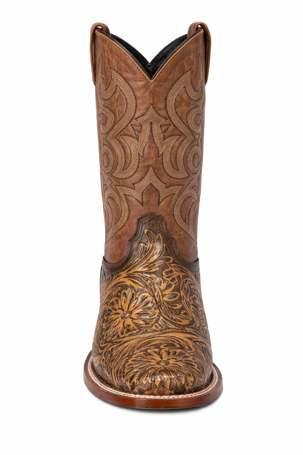 Botas de Cuero Cincelada Horma Rodeo Cuadrada