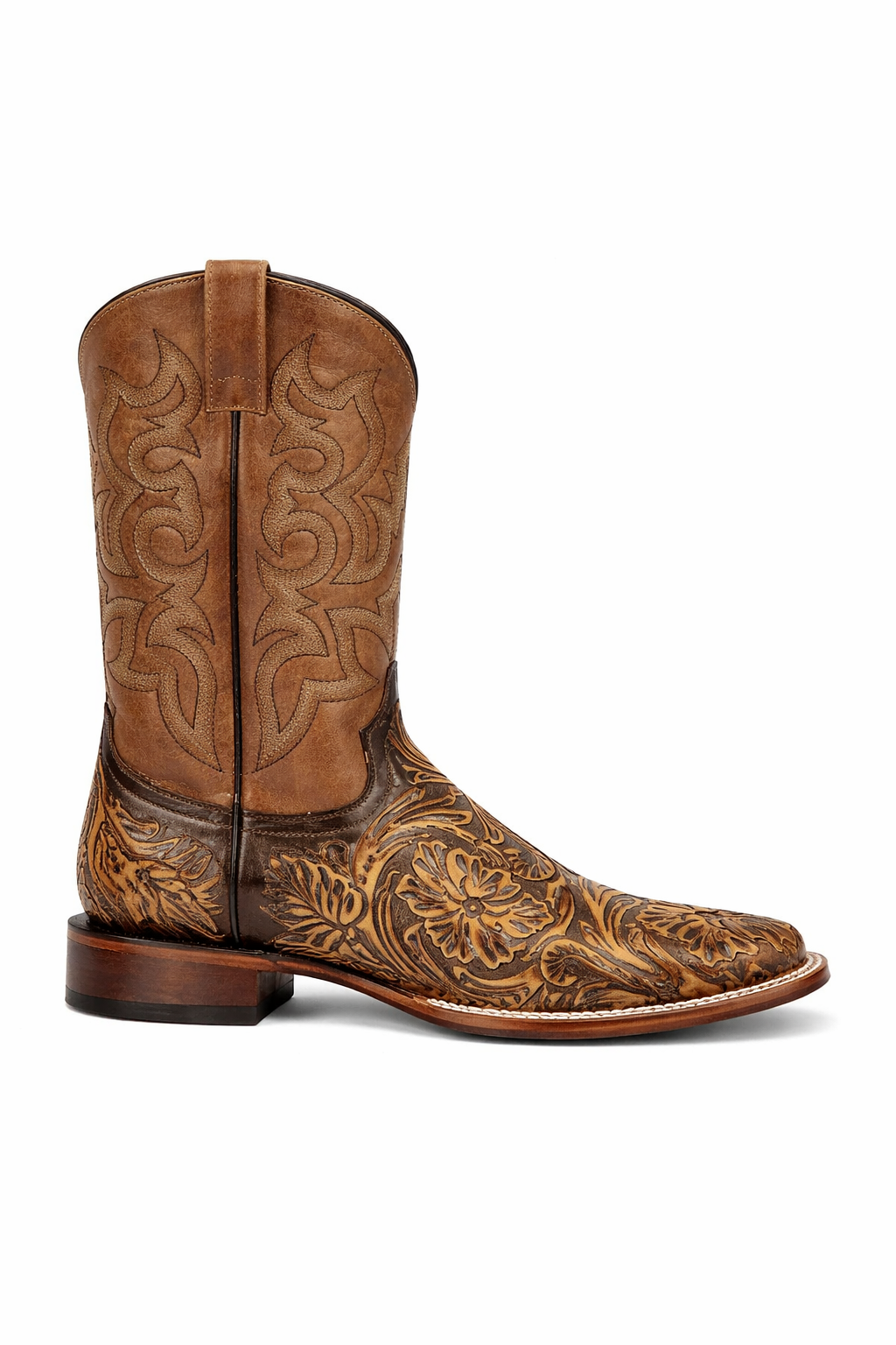Botas de Cuero Cincelada Horma Rodeo Cuadrada