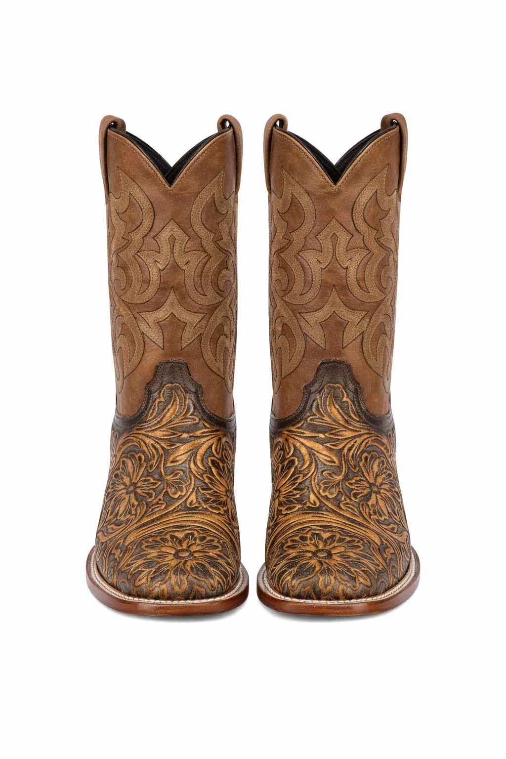 Botas de Cuero Cincelada Horma Rodeo Cuadrada