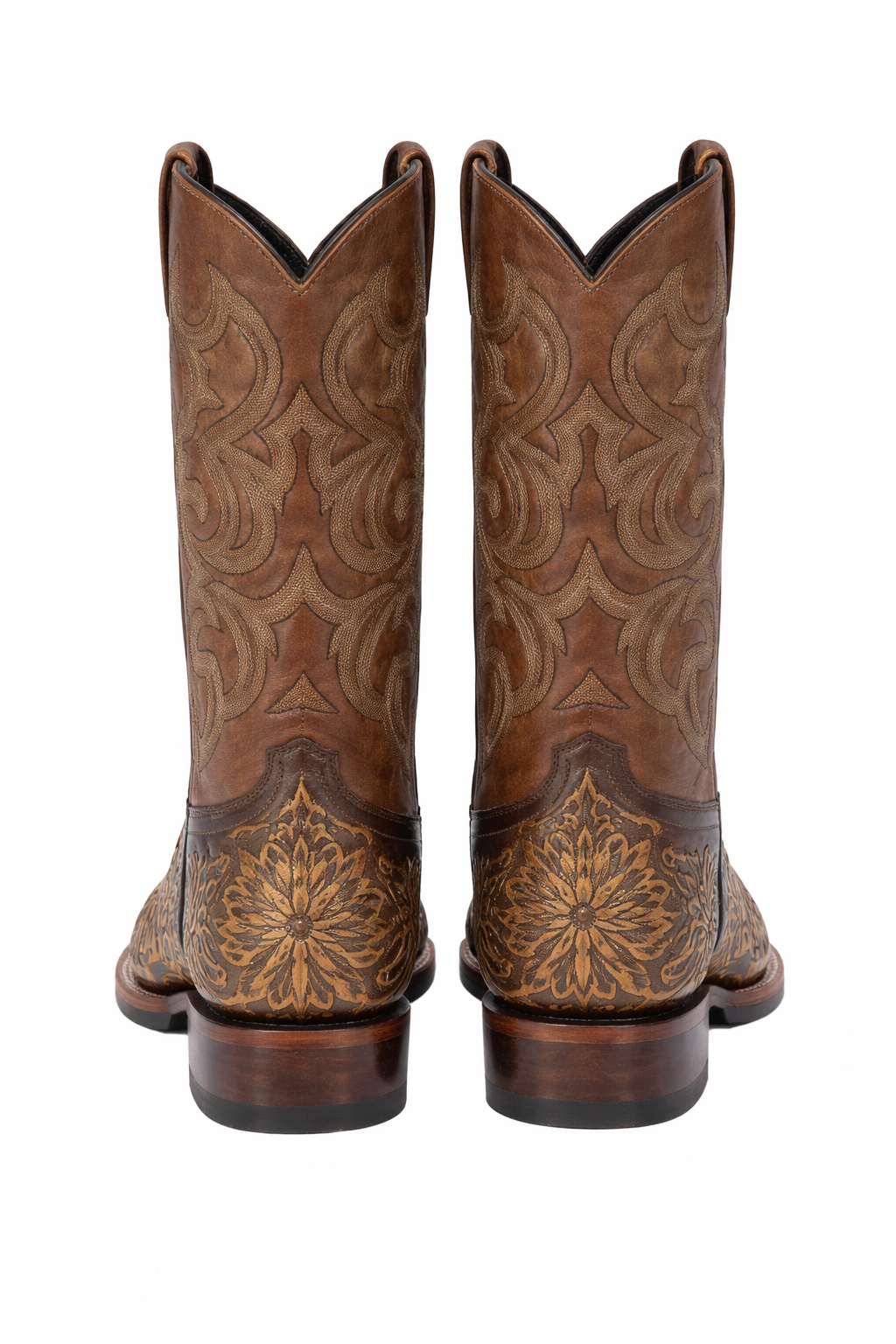 Botas de Cuero Cincelada Horma Rodeo Cuadrada