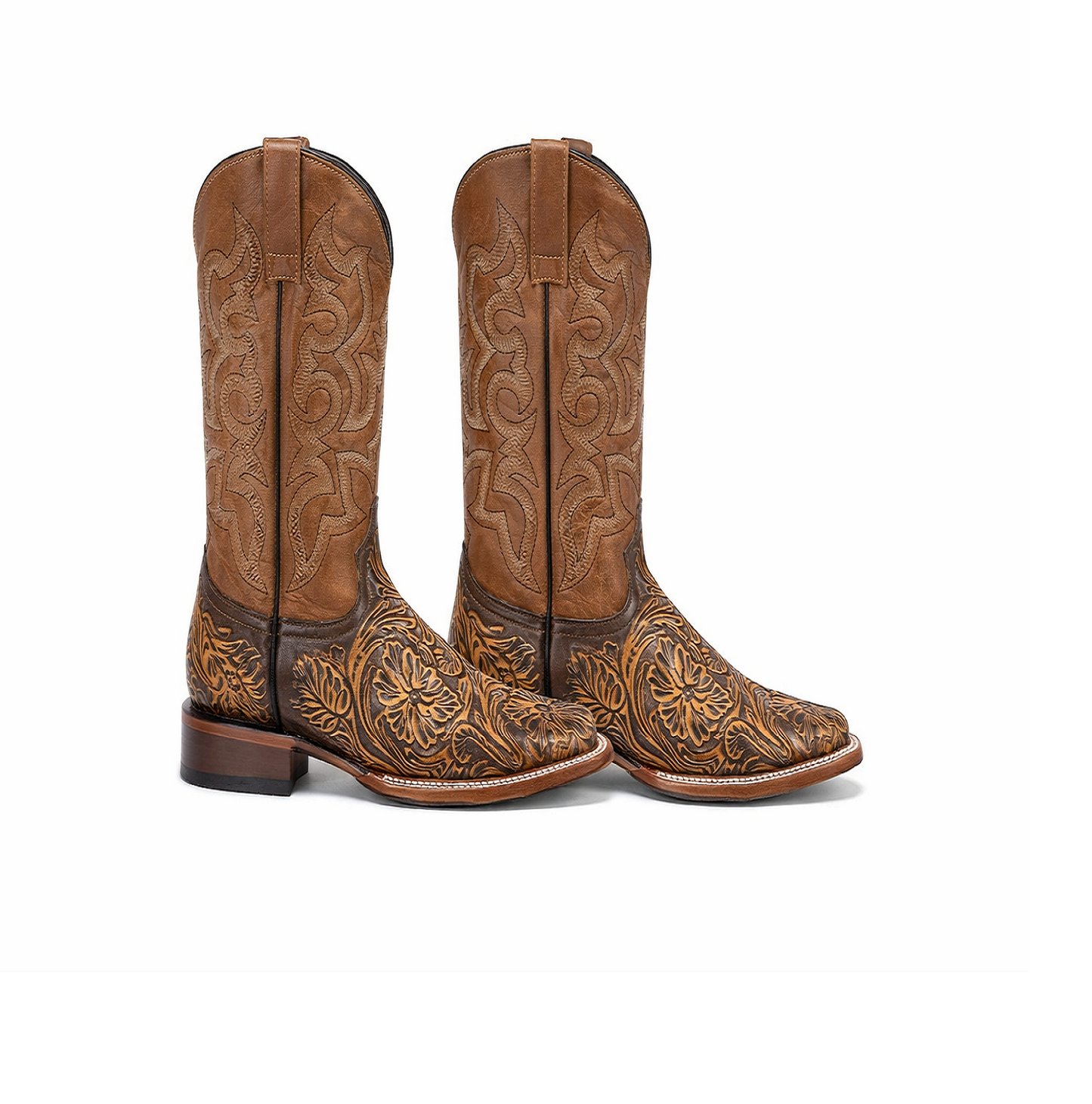 Botas de Cuero Cincelada Horma Rodeo Cuadrada