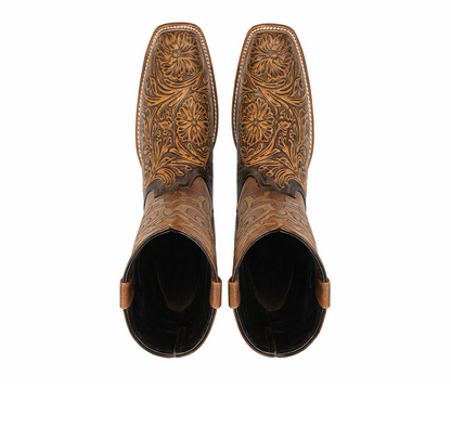 Botas de Cuero Cincelada Horma Rodeo Cuadrada