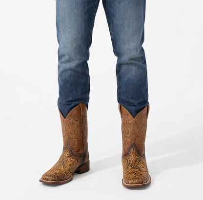 Botas de Cuero Cincelada Horma Rodeo Cuadrada