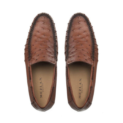 Brandy Genuine Ostrich Dress Moccasin By Mezlan Made In Spain Brand 2   - from alligatorwarehouse.com