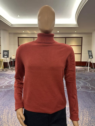 Mens Rust Red Turtleneck Sweater – Slim fit Lightweight Knit Pullover in Brick Color 4   - from alligatorwarehouse.com