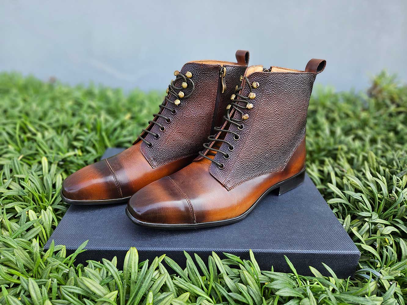 Brogue Cap Toe Leather Boot Carrucci