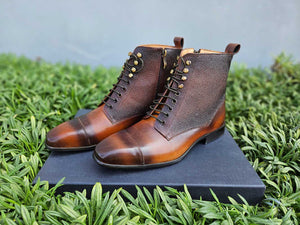 Carrucci Leather Brogue Cap Toe Boot