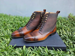 Brogue Cap Toe Leather Boot Carrucci