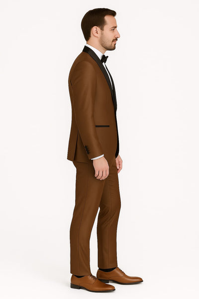 Mens Bronze Satin Shawl Lapel Tuxedo Suit – Light Brown Coffee Color 2   - from alligatorwarehouse.com