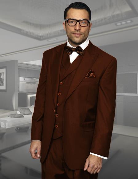 Brown Peak Lapel Double Breasted Vest Pleated Pants 1 34-Shrt-ExSml-JA1993  - from alligatorwarehouse.com