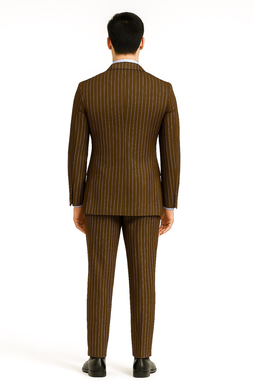 Mens Brown Pinstripe Double-Breasted Suit – Classic 6-Button Business and Vintage Style