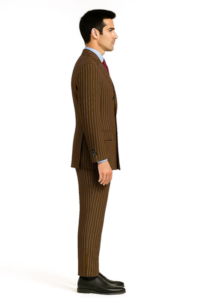 Mens Brown Pinstripe Double-Breasted Suit – Classic 6-Button Business and Vintage Style 6   - from alligatorwarehouse.com