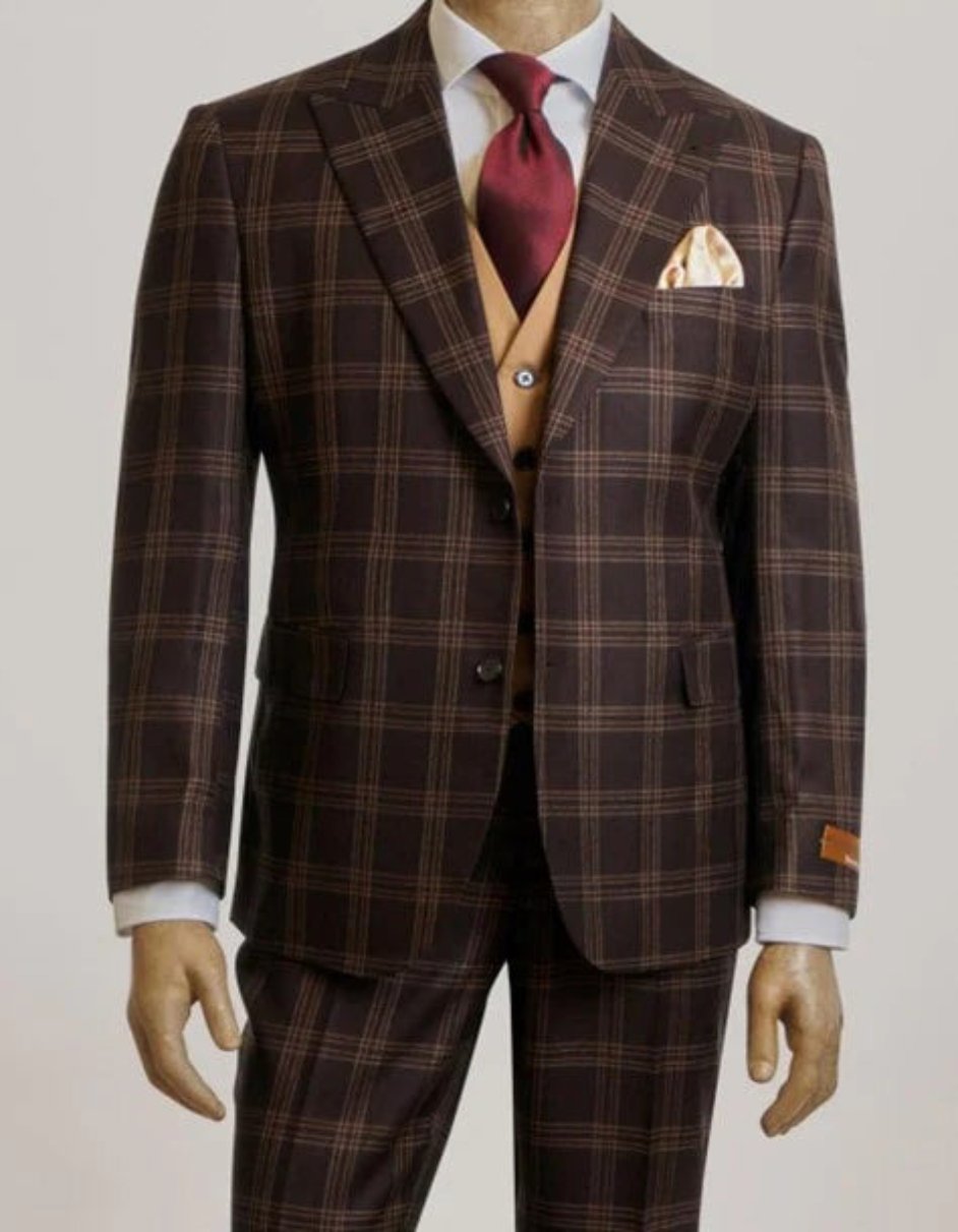 Steve Harvey Suits - Brown Suit - Designer Brand Suit No Pleated Pants Modern Fit