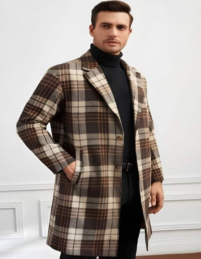 Plaid Wool Overcoat – Brown & Camel Mixed Color Topcoat 1   - from alligatorwarehouse.com