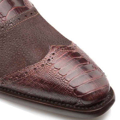 Mezlan Brown Ostrich and English Suede Gored Slip On Dress Shoes for men 5   - from alligatorwarehouse.com