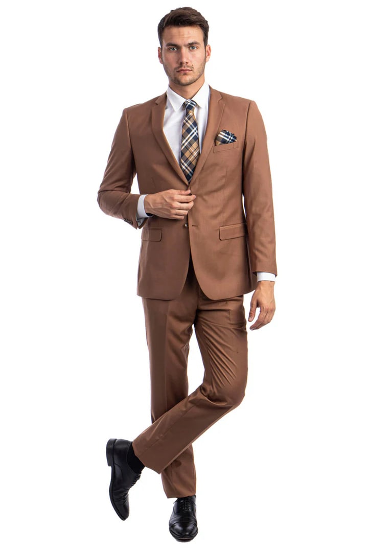 Brown Wedding Suit - Jacket + Pants - Brown Tuxedo - Brown Groomsmen  Notch Lapel Suit