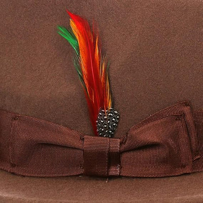 Gangster 100% Austrailian Wool Crushable Mens Fedora Hat - Removable Feather Gangster Brown Mens Fedora Hat 3   - from alligatorwarehouse.com